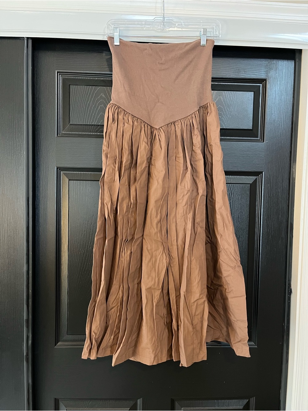 Anthropologie Brown Strapless Mixed Material Maxi Dress